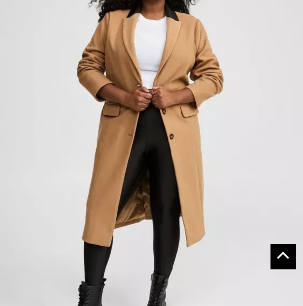 Torrid Softest Coat Faux Leather Collar Longline Coat Camel Tan Size 0 Women's L